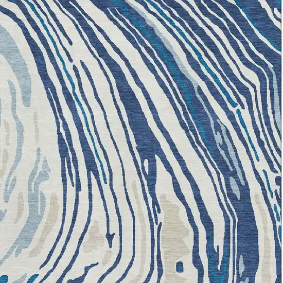 Navy Blue Ivory And Beige Abstract Washable Area Rug With UV Protection Photo 3