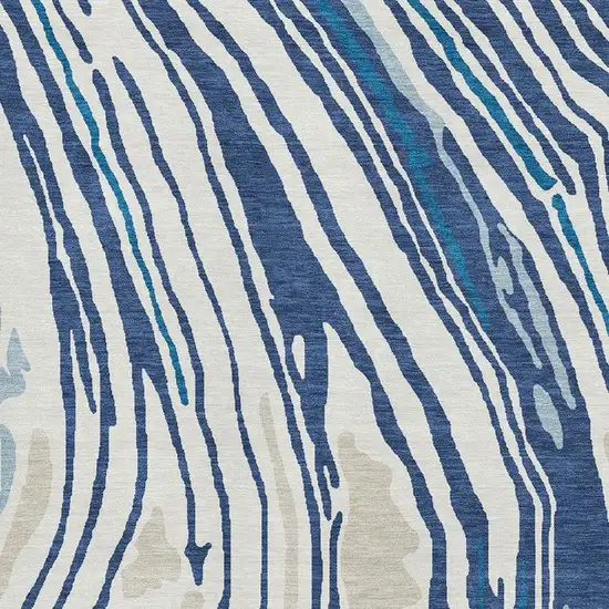 Navy Blue Ivory And Beige Abstract Washable Area Rug With UV Protection Photo 2