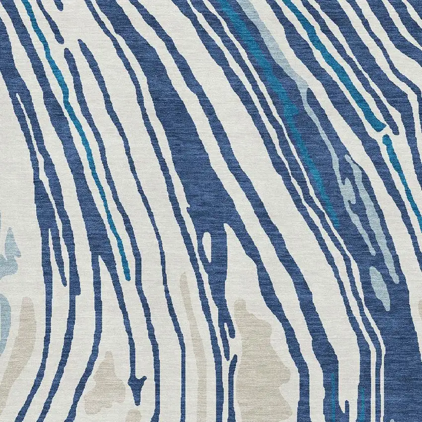 Navy Blue Ivory And Beige Abstract Washable Area Rug With UV Protection Photo 2