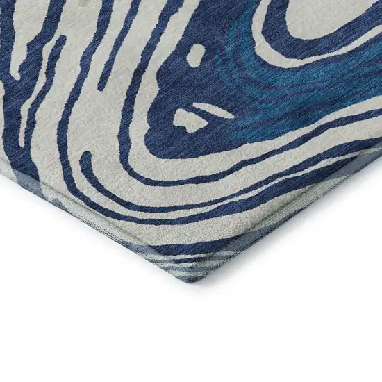 Navy Blue Ivory And Beige Abstract Washable Area Rug With UV Protection Photo 7