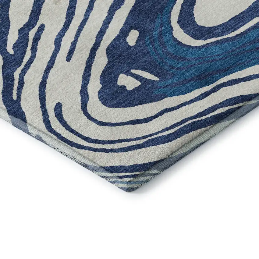 Navy Blue Ivory And Beige Abstract Washable Area Rug With UV Protection Photo 7