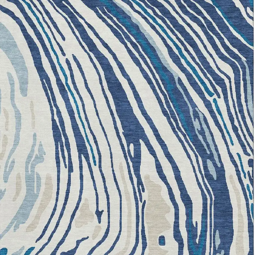 Navy Blue Ivory And Beige Abstract Washable Area Rug With UV Protection Photo 2