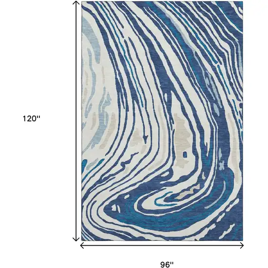 Navy Blue Ivory And Beige Abstract Washable Area Rug With UV Protection Photo 9