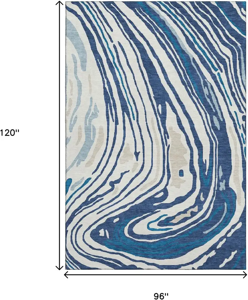 Navy Blue Ivory And Beige Abstract Washable Area Rug With UV Protection Photo 9