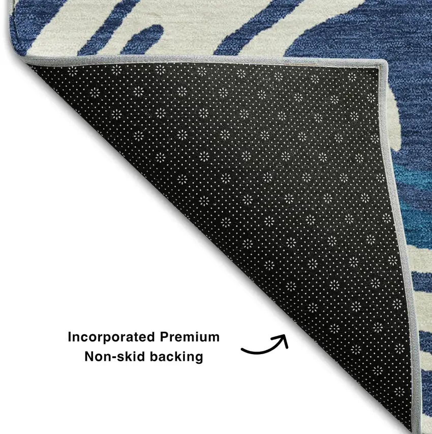 Navy Blue Ivory And Beige Abstract Washable Area Rug With UV Protection Photo 5