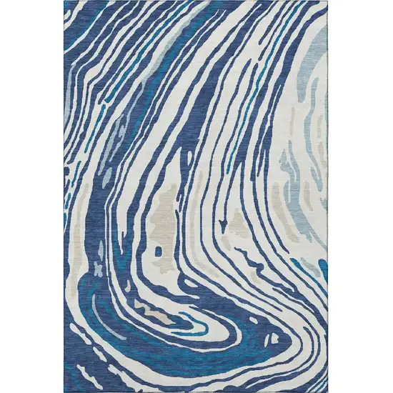 Navy Blue Ivory And Beige Abstract Washable Area Rug With UV Protection Photo 2