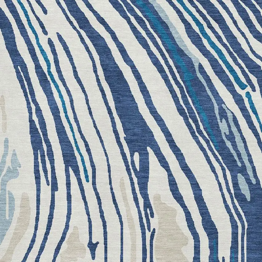 Navy Blue Ivory And Beige Abstract Washable Area Rug With UV Protection Photo 2