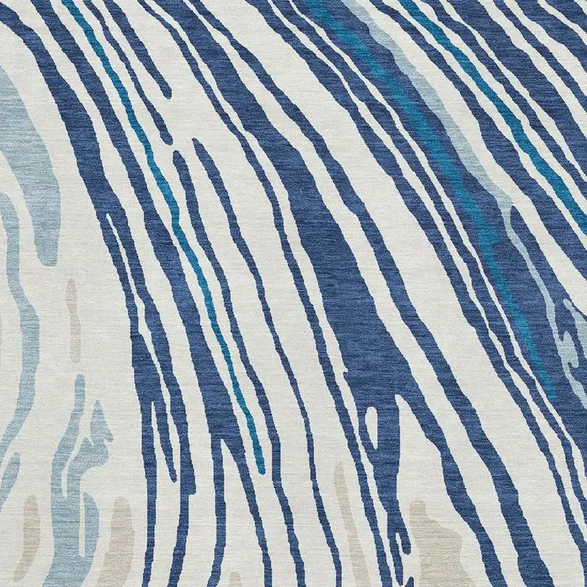 Navy Blue Ivory And Beige Abstract Washable Area Rug With UV Protection Photo 2