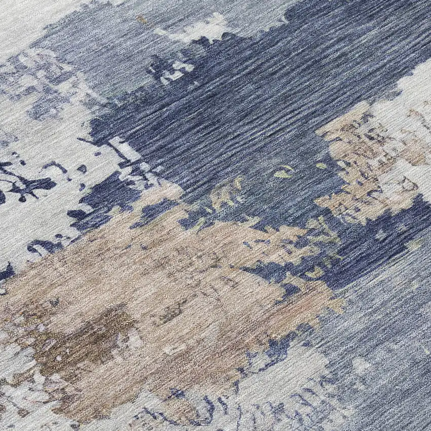 Navy Blue Ivory And Beige Abstract Washable Indoor Outdoor Area Rug Photo 1
