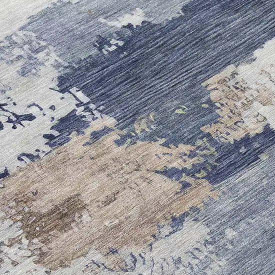 Navy Blue Ivory And Beige Abstract Washable Indoor Outdoor Area Rug Photo 1
