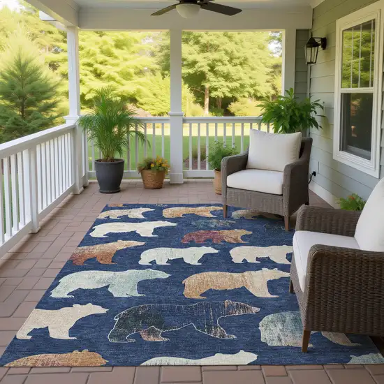 Navy Blue Ivory And Beige Bear Washable Indoor Outdoor Area Rug Photo 9