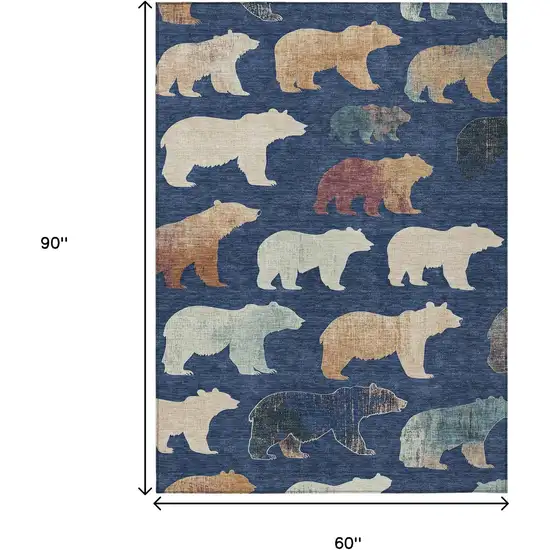 Navy Blue Ivory And Beige Animal Print Washable Indoor Outdoor Area Rug Photo 3