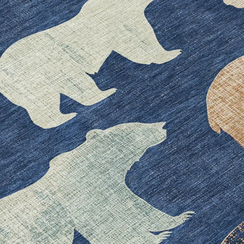 Navy Blue Ivory And Beige Bear Washable Indoor Outdoor Area Rug Photo 8