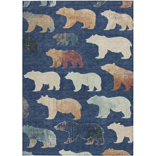 Navy Blue Ivory And Beige Animal Print Washable Indoor Outdoor Area Rug Photo 4