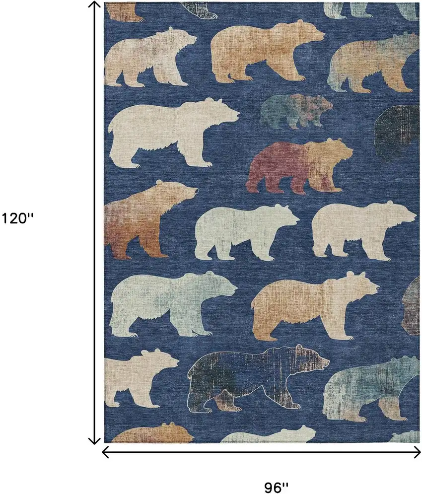 Navy Blue Ivory And Beige Animal Print Washable Indoor Outdoor Area Rug Photo 3