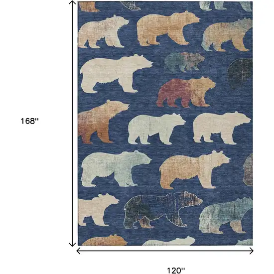 Navy Blue Ivory And Beige Animal Print Washable Indoor Outdoor Area Rug Photo 3