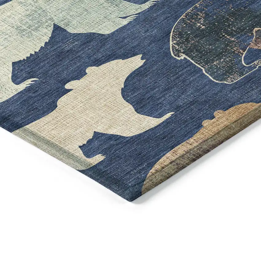 Navy Blue Ivory And Beige Animal Print Washable Indoor Outdoor Area Rug Photo 7