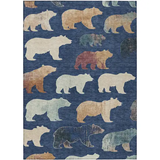 Navy Blue Ivory And Beige Animal Print Washable Indoor Outdoor Area Rug Photo 2