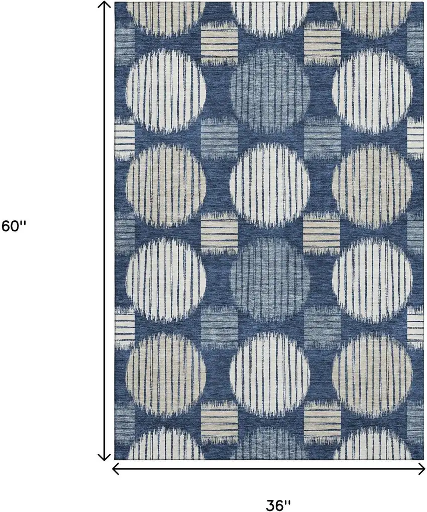 Navy Blue Ivory And Beige Geometric Washable Area Rug With UV Protection Photo 3