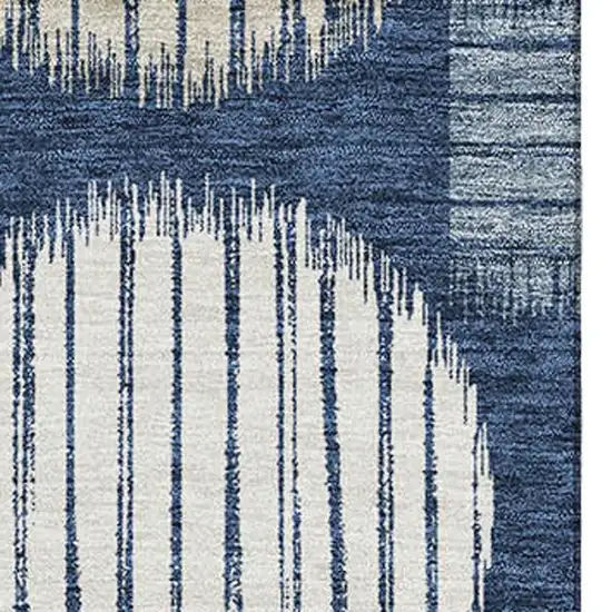 Navy Blue Ivory And Beige Geometric Washable Area Rug With UV Protection Photo 3