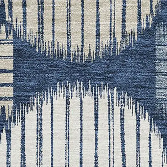 Navy Blue Ivory And Beige Geometric Washable Area Rug With UV Protection Photo 3