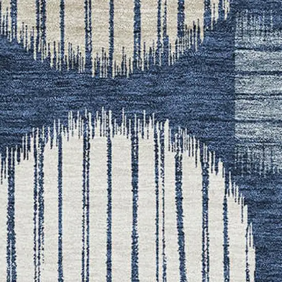 Navy Blue Ivory And Beige Geometric Washable Area Rug With UV Protection Photo 3
