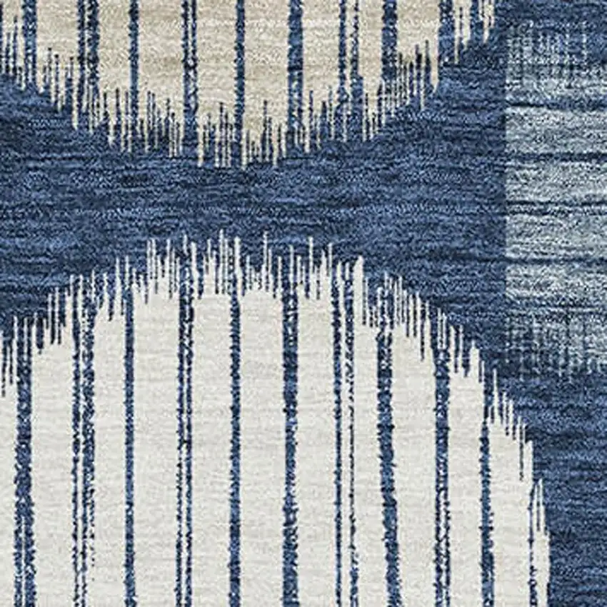 Navy Blue Ivory And Beige Geometric Washable Area Rug With UV Protection Photo 3