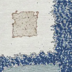 Photo of Navy Blue Ivory And Beige Geometric Washable Area Rug With UV Protection