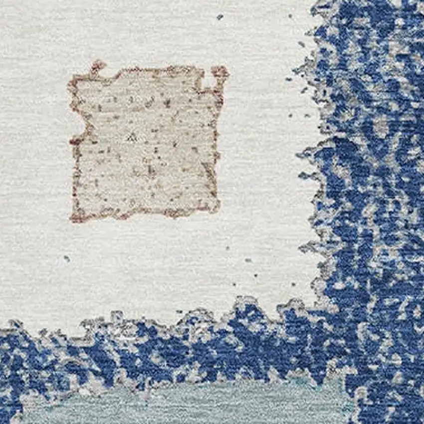 Navy Blue Ivory And Beige Geometric Washable Area Rug With UV Protection Photo 3