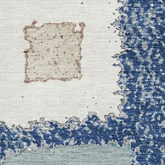 Navy Blue Ivory And Beige Geometric Washable Area Rug With UV Protection Photo 3