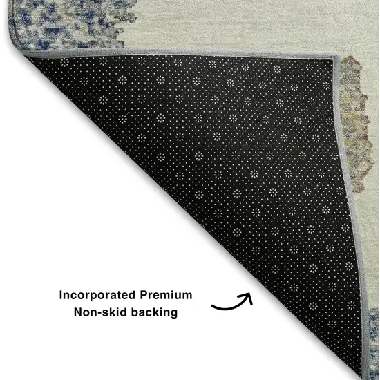 Navy Blue Ivory And Beige Geometric Washable Area Rug With UV Protection Photo 6