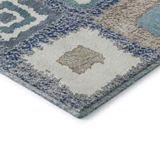 Navy Blue Ivory And Beige Geometric Washable Area Rug With UV Protection Photo 7