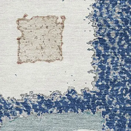 Navy Blue Ivory And Beige Geometric Washable Area Rug With UV Protection Photo 3