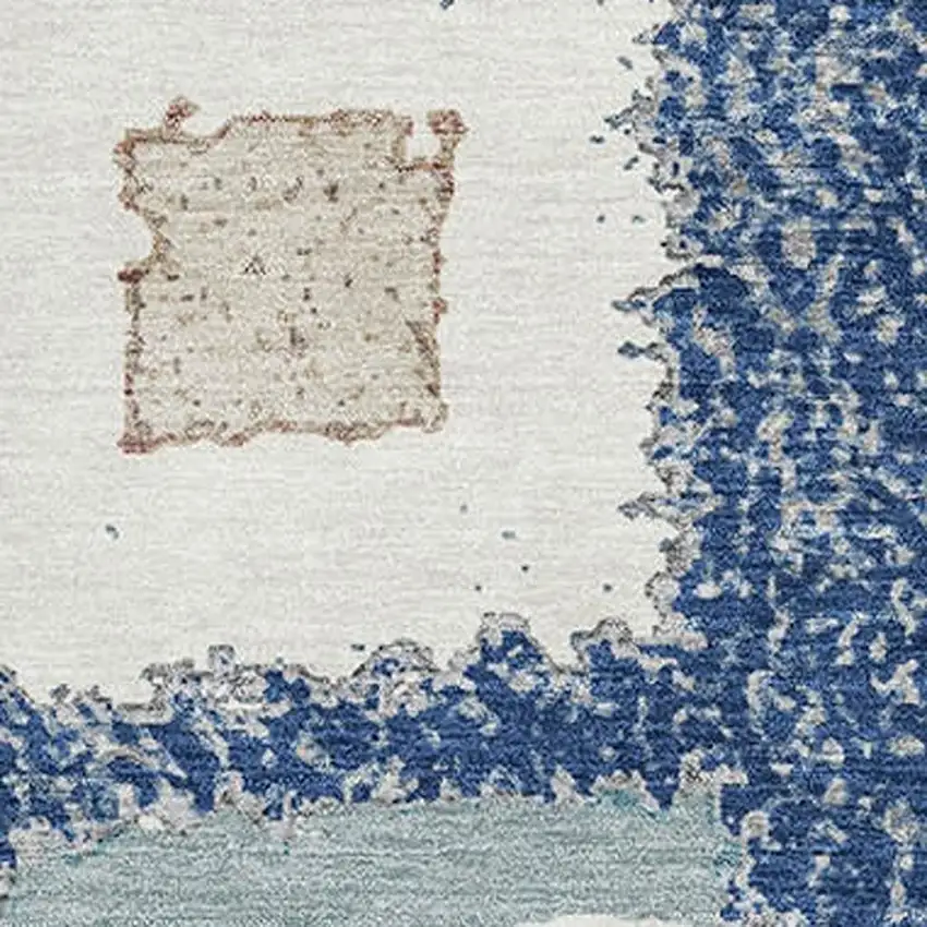 Navy Blue Ivory And Beige Geometric Washable Area Rug With UV Protection Photo 3