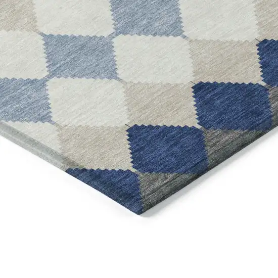 Navy Blue Ivory And Beige Geometric Washable Indoor Outdoor Area Rug Photo 4