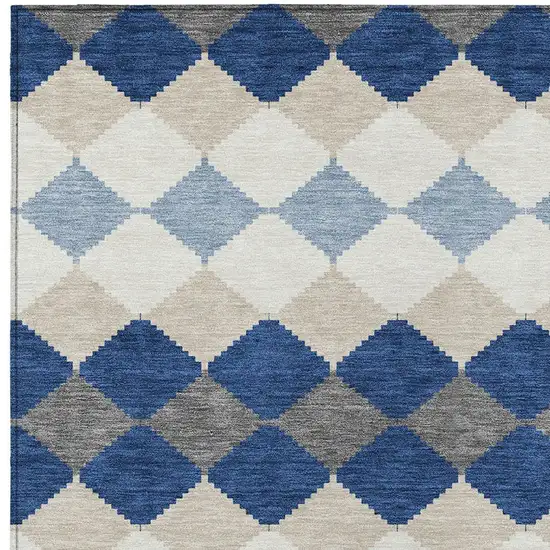 Navy Blue Ivory And Beige Geometric Washable Indoor Outdoor Area Rug Photo 6