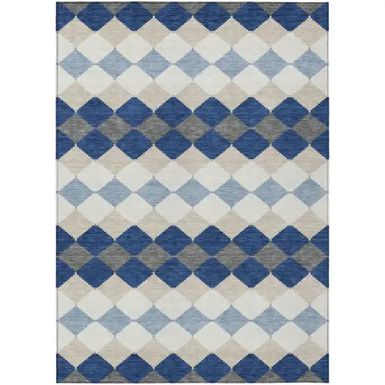 Navy Blue Ivory And Beige Geometric Washable Indoor Outdoor Area Rug Photo 2