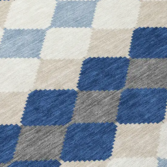 Navy Blue Ivory And Beige Geometric Washable Indoor Outdoor Area Rug Photo 5