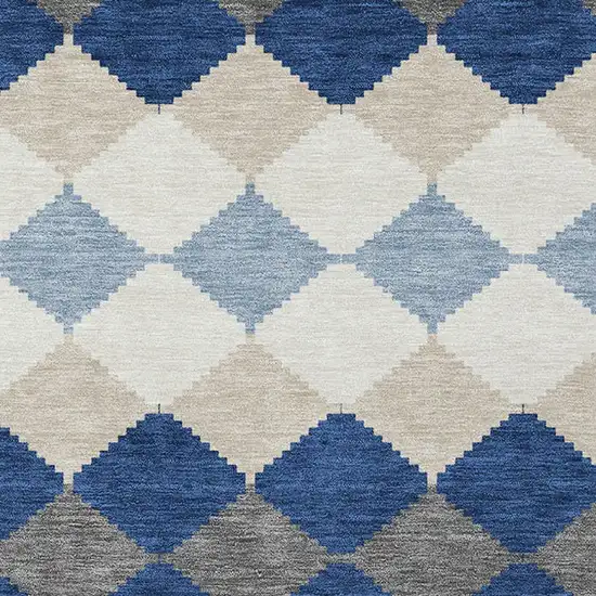 Navy Blue Ivory And Beige Geometric Washable Indoor Outdoor Area Rug Photo 6