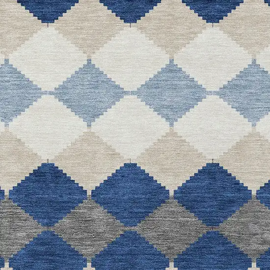 Navy Blue Ivory And Beige Geometric Washable Indoor Outdoor Area Rug Photo 6