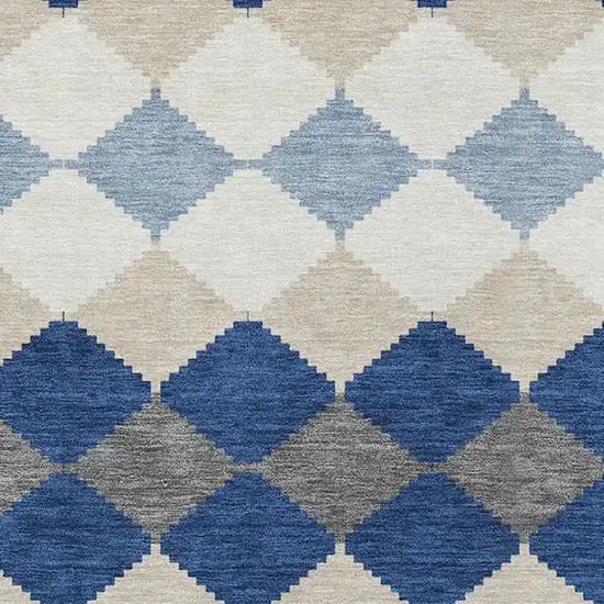 Navy Blue Ivory And Beige Geometric Washable Indoor Outdoor Area Rug Photo 6