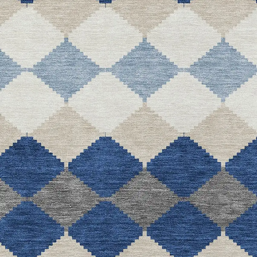 Navy Blue Ivory And Beige Geometric Washable Indoor Outdoor Area Rug Photo 6