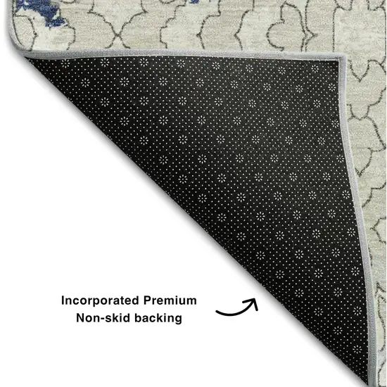 Navy Blue Ivory And Beige Medallion Washable Area Rug With UV Protection Photo 8