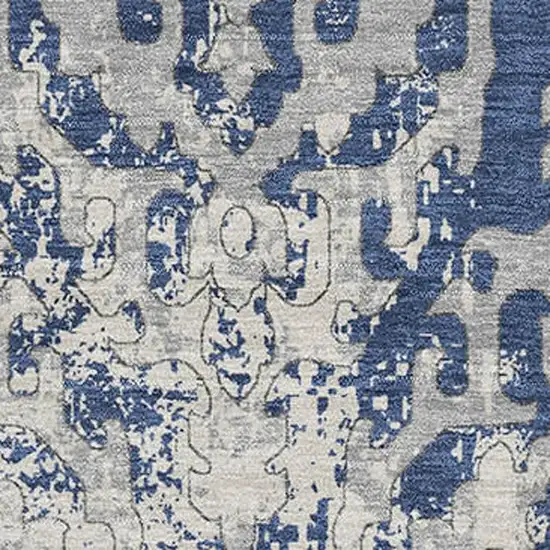 Navy Blue Ivory And Beige Medallion Washable Area Rug With UV Protection Photo 4