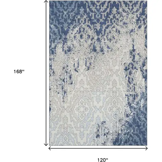 Navy Blue Ivory And Beige Medallion Washable Area Rug With UV Protection Photo 3