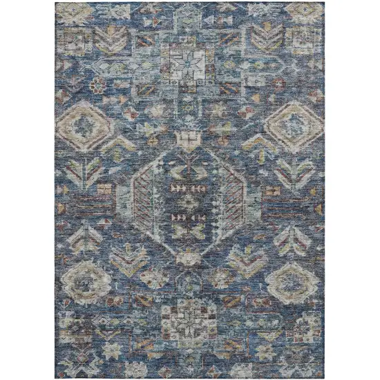 Navy Blue Ivory And Beige Medallion Washable Indoor Outdoor Area Rug Photo 3