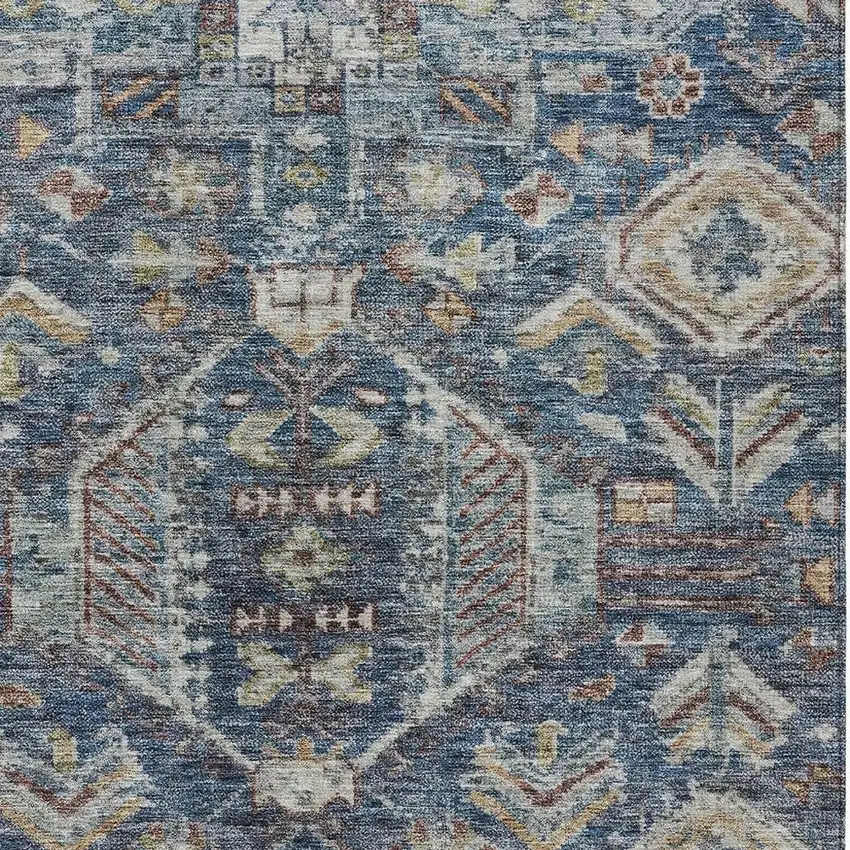 Navy Blue Ivory And Beige Medallion Washable Indoor Outdoor Area Rug Photo 2