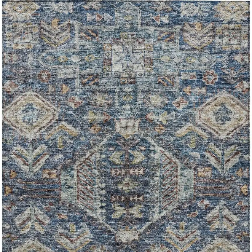 Navy Blue Ivory And Beige Medallion Washable Indoor Outdoor Area Rug Photo 2