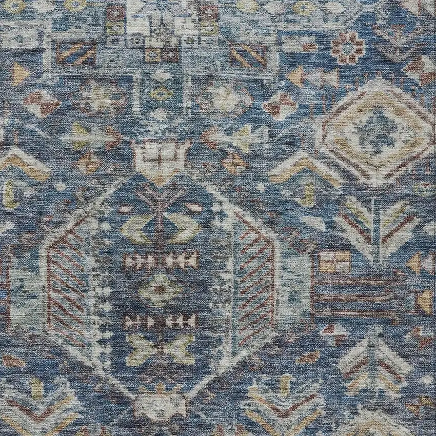 Navy Blue Ivory And Beige Medallion Washable Indoor Outdoor Area Rug Photo 2