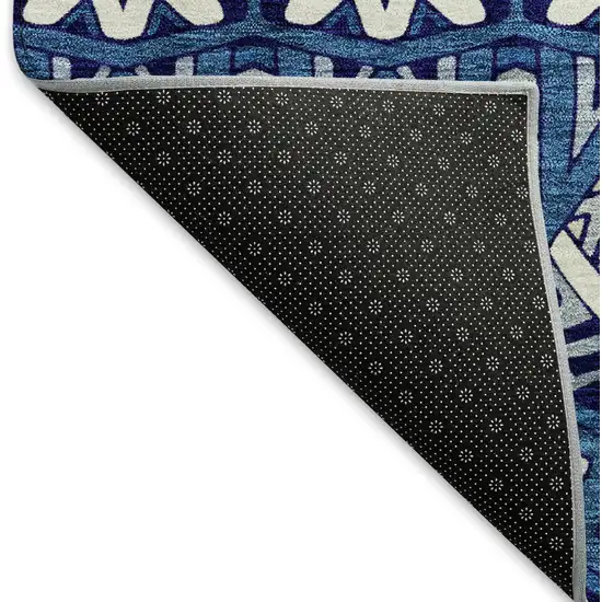 Navy Blue Ivory And Beige Moroccan Washable Area Rug With UV Protection Photo 7